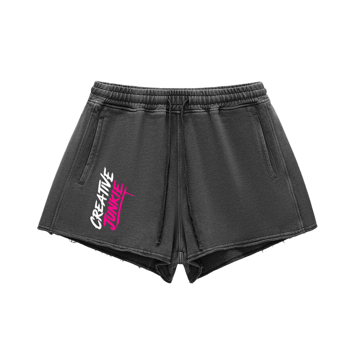 Snow Washed Raw Edge Drawstring Shorts