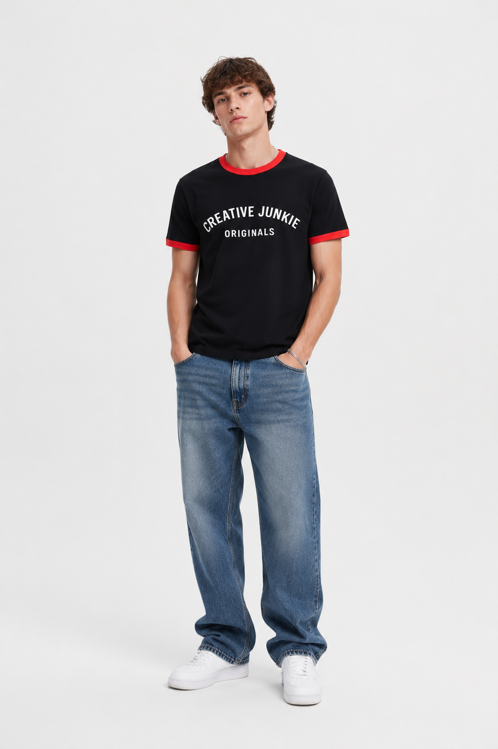 Contrast Edge Ribbed Crewneck T-Shirt