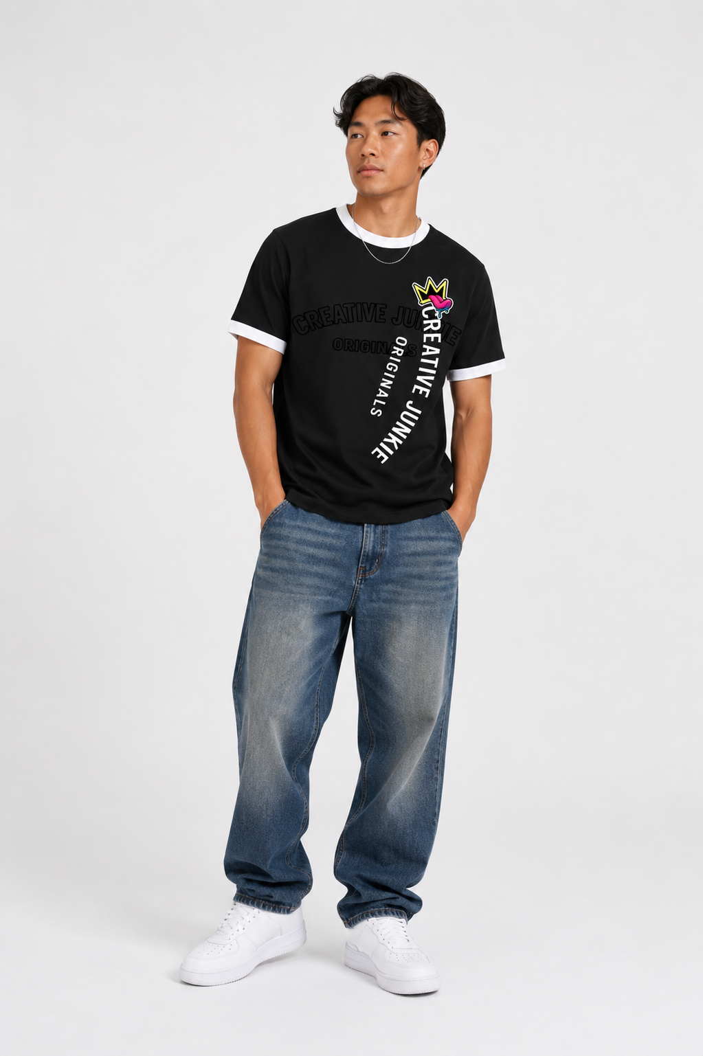 Contrast Edge Ribbed Crewneck T-Shirt