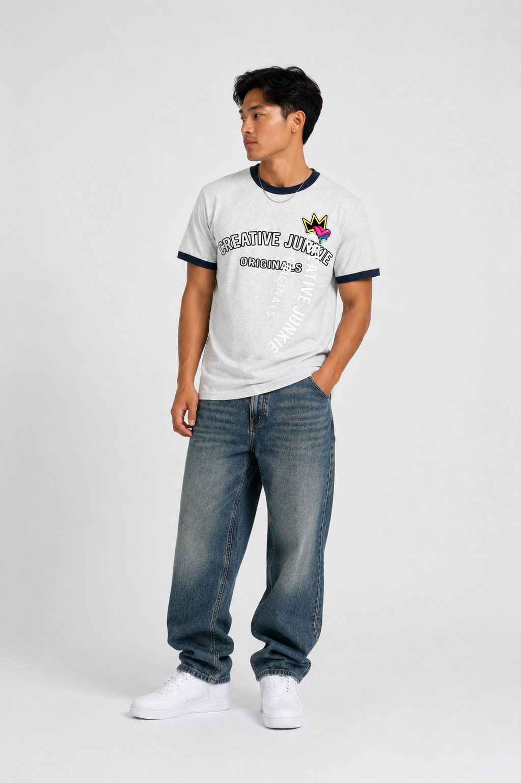 Contrast Edge Ribbed Crewneck T-Shirt