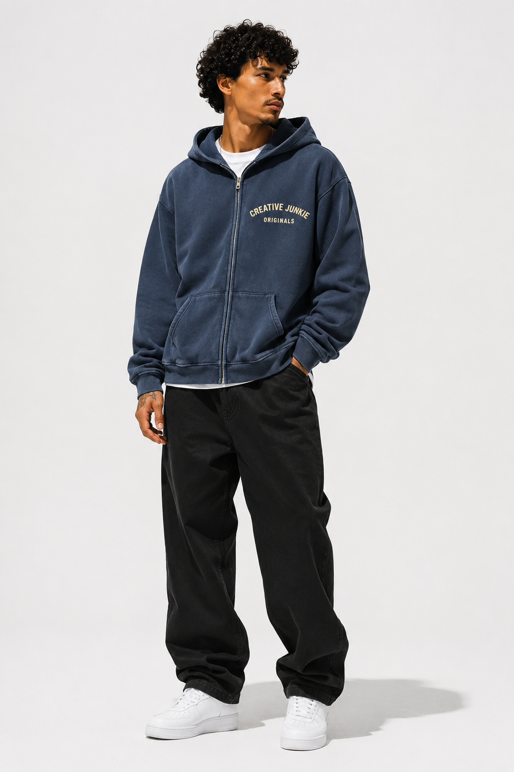 Snow Washed Zip-Through Fleece Hoodie