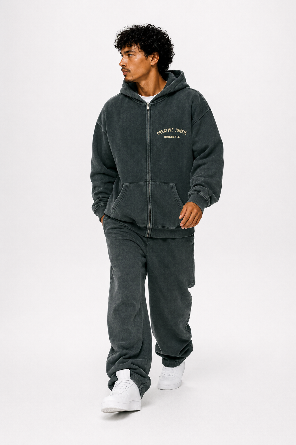 Snow Washed Zip-Through Fleece Hoodie