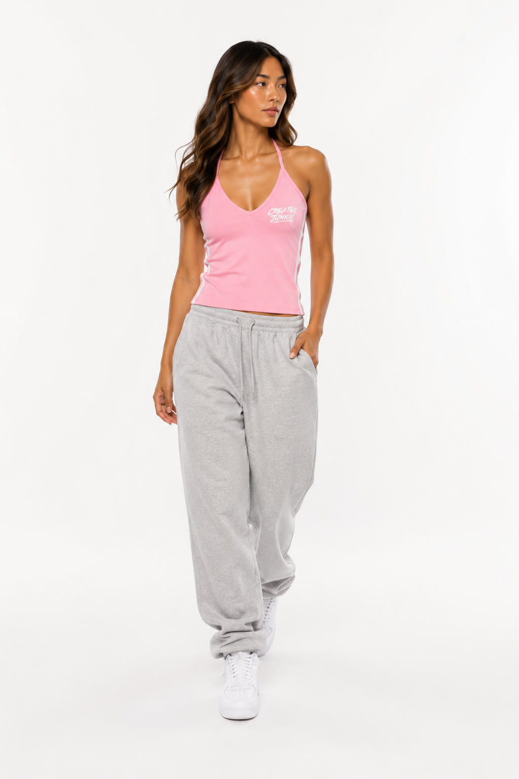 Color Block Halter Crop Tank Top