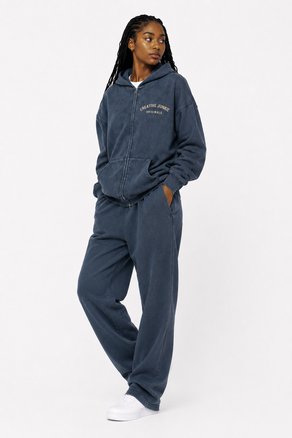 Snow Washed Zip-Through Fleece Hoodie