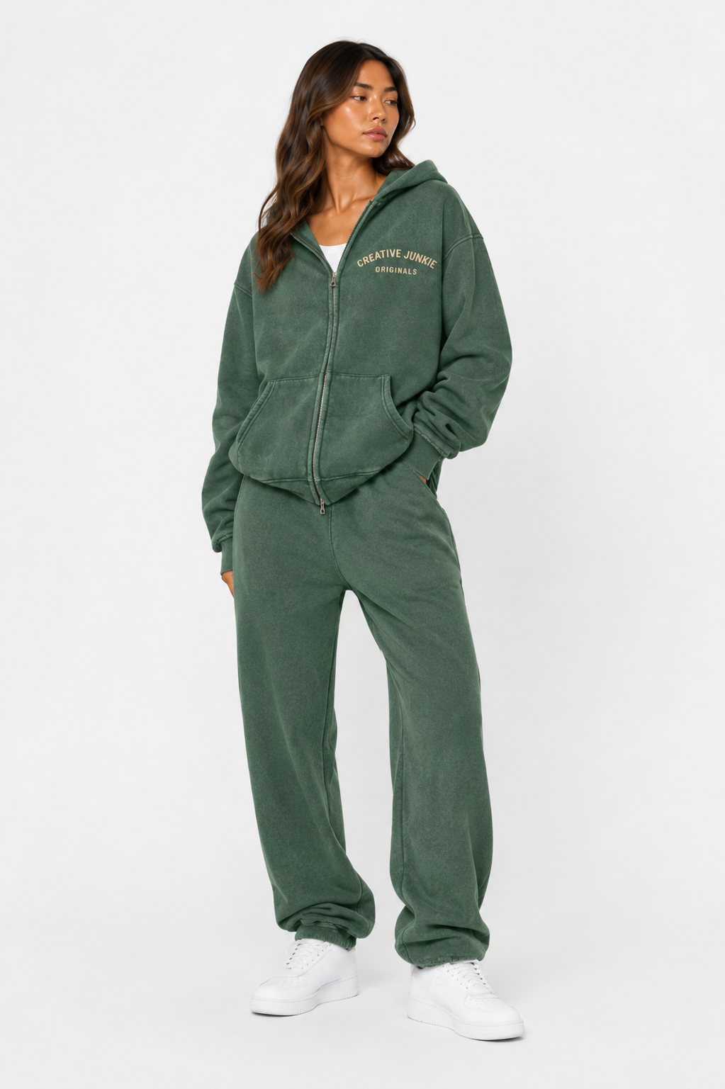 Snow Washed Zip-Through Fleece Hoodie